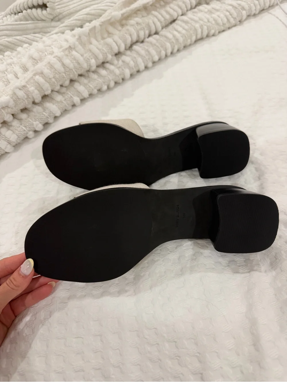 Tory Burch Black & Ivory Logo Slide Mules